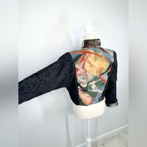 VTG Tzeadle Pasadena Tapestry Art To Wear Cropped Jacket Open Front Size P - Picture 7 of 15